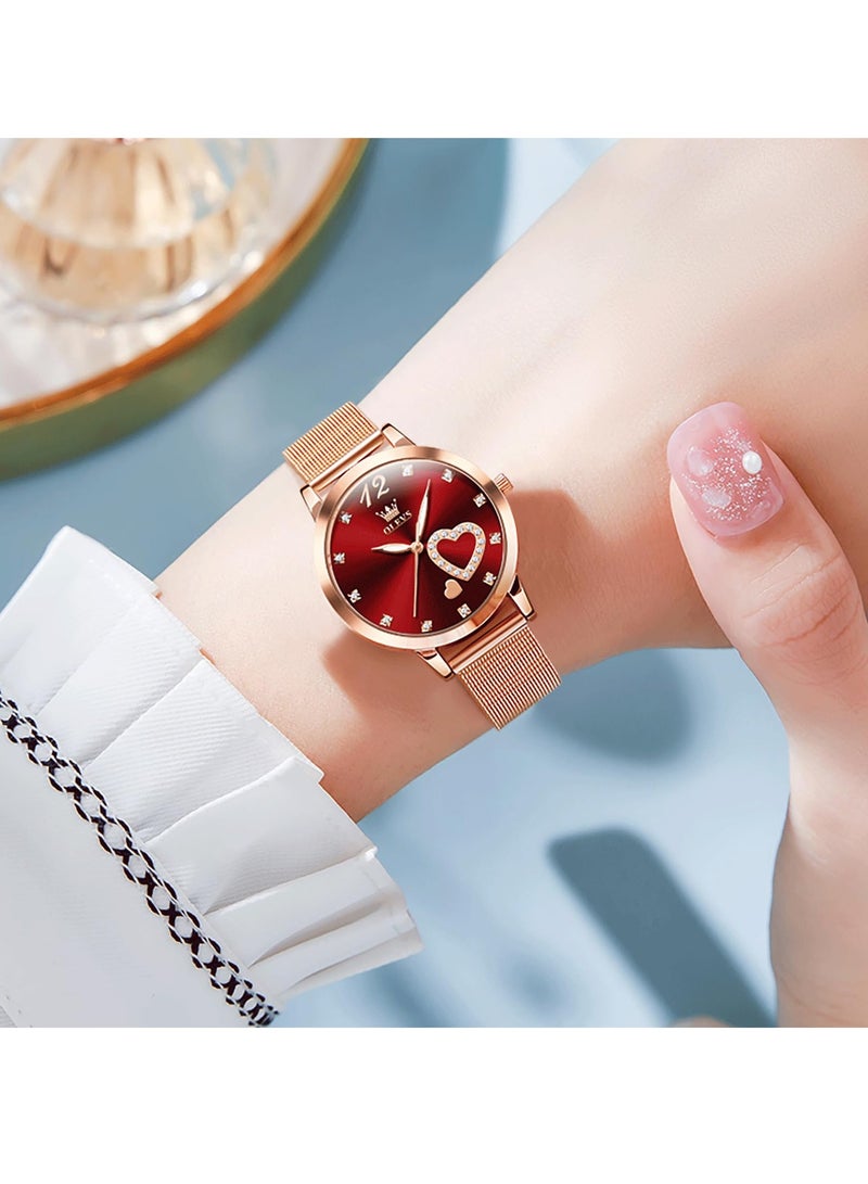 OLEVS Women's Small Wrist Cute Diamond Heart Shape Fashion Waterproof Watch 5189 - Image 2