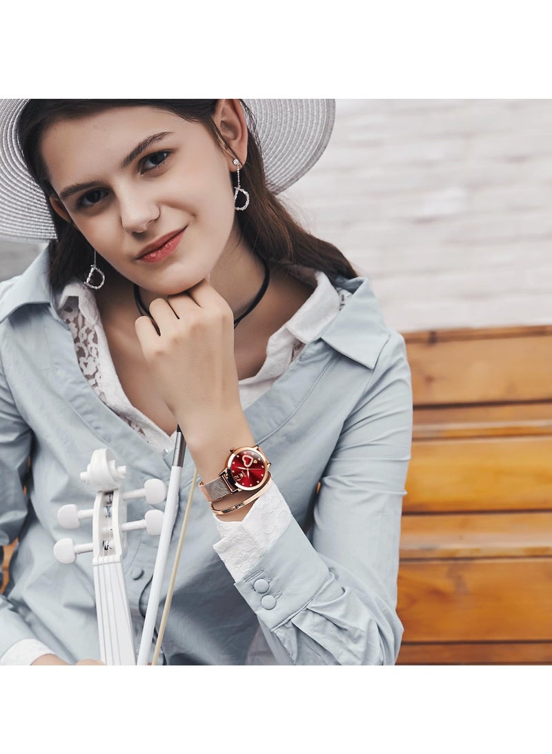 OLEVS Women's Small Wrist Cute Diamond Heart Shape Fashion Waterproof Watch 5189 - Image 3