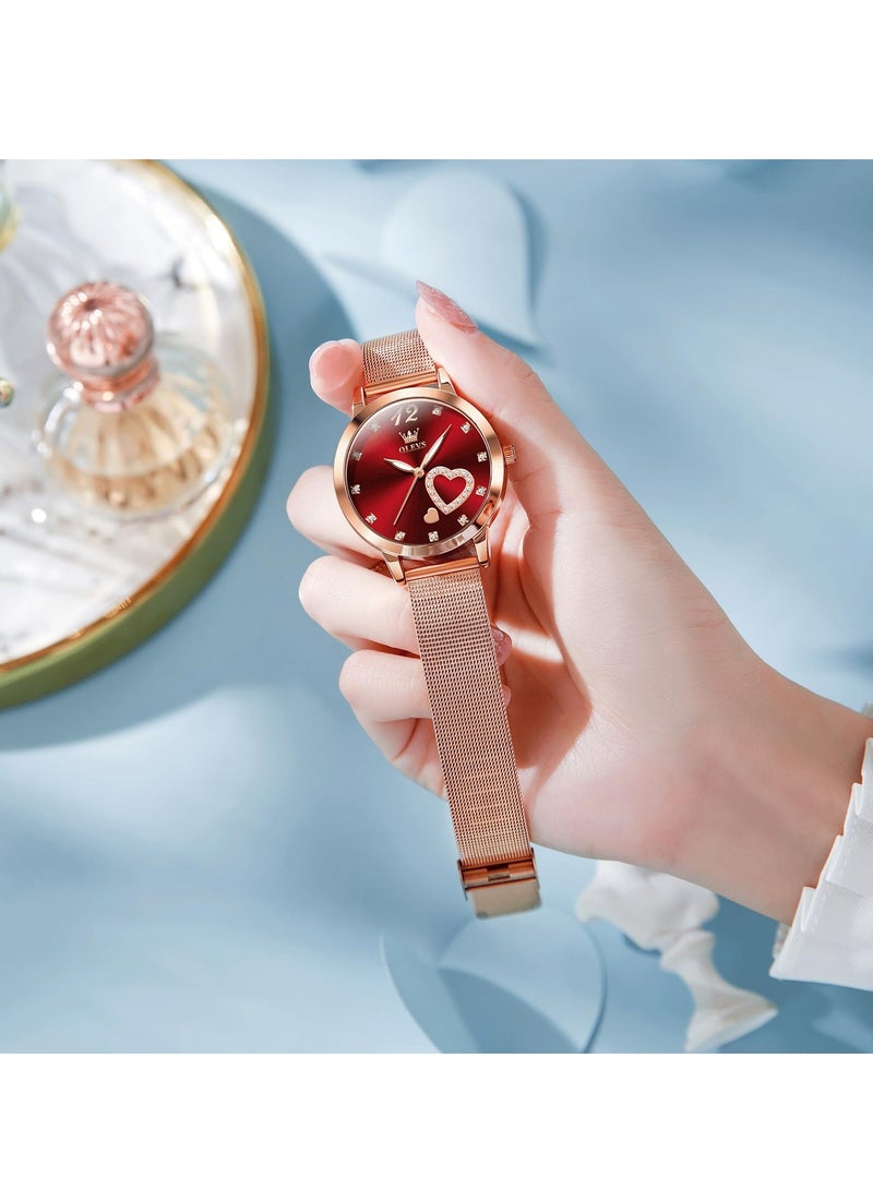 OLEVS Women's Small Wrist Cute Diamond Heart Shape Fashion Waterproof Watch 5189 - Image 4