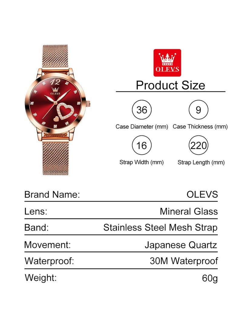 OLEVS Women's Small Wrist Cute Diamond Heart Shape Fashion Waterproof Watch 5189 - Image 5