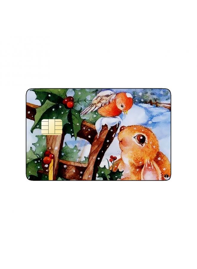 RKN PRINTED BANK CARD STICKER Cute Rabbit Vintage Art In Snow - Image 1