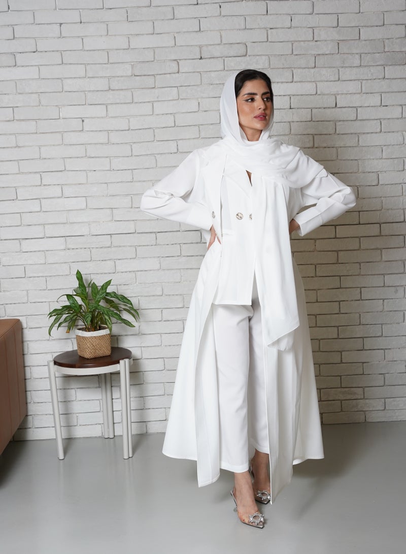 Teraz White plain formal suit abaya for business and events - Image 1