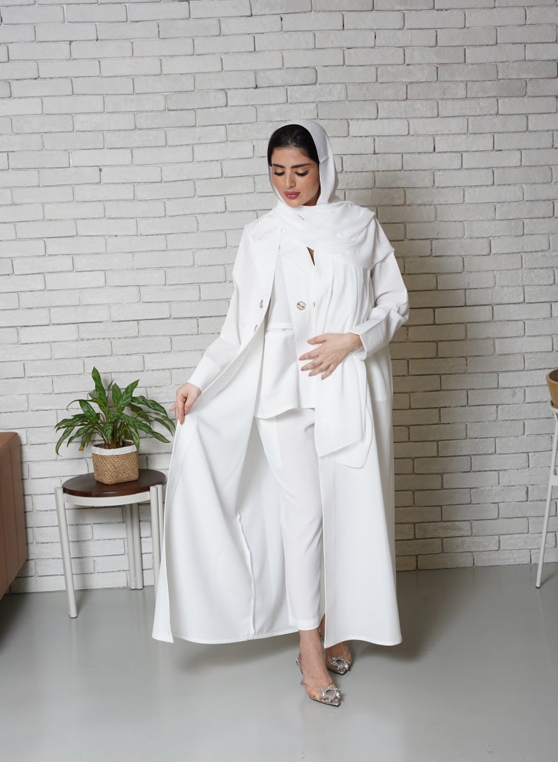 Teraz White plain formal suit abaya for business and events - Image 4