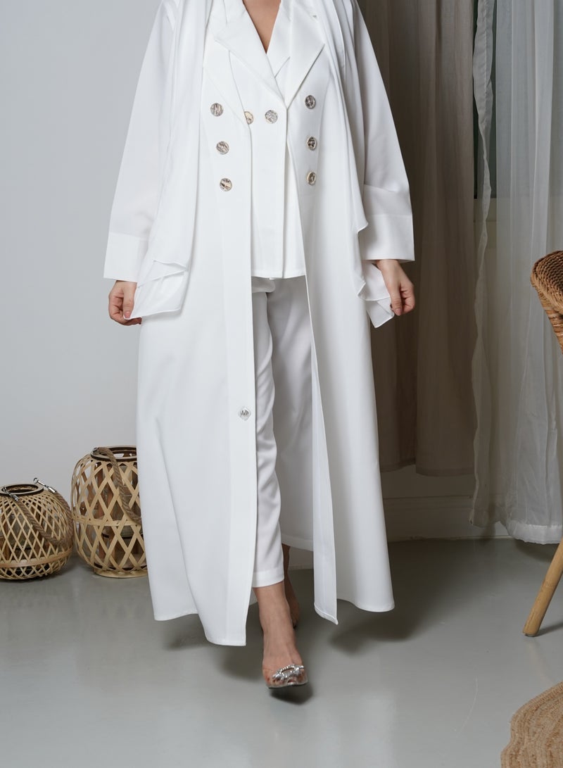 Teraz White plain formal suit abaya for business and events - Image 5