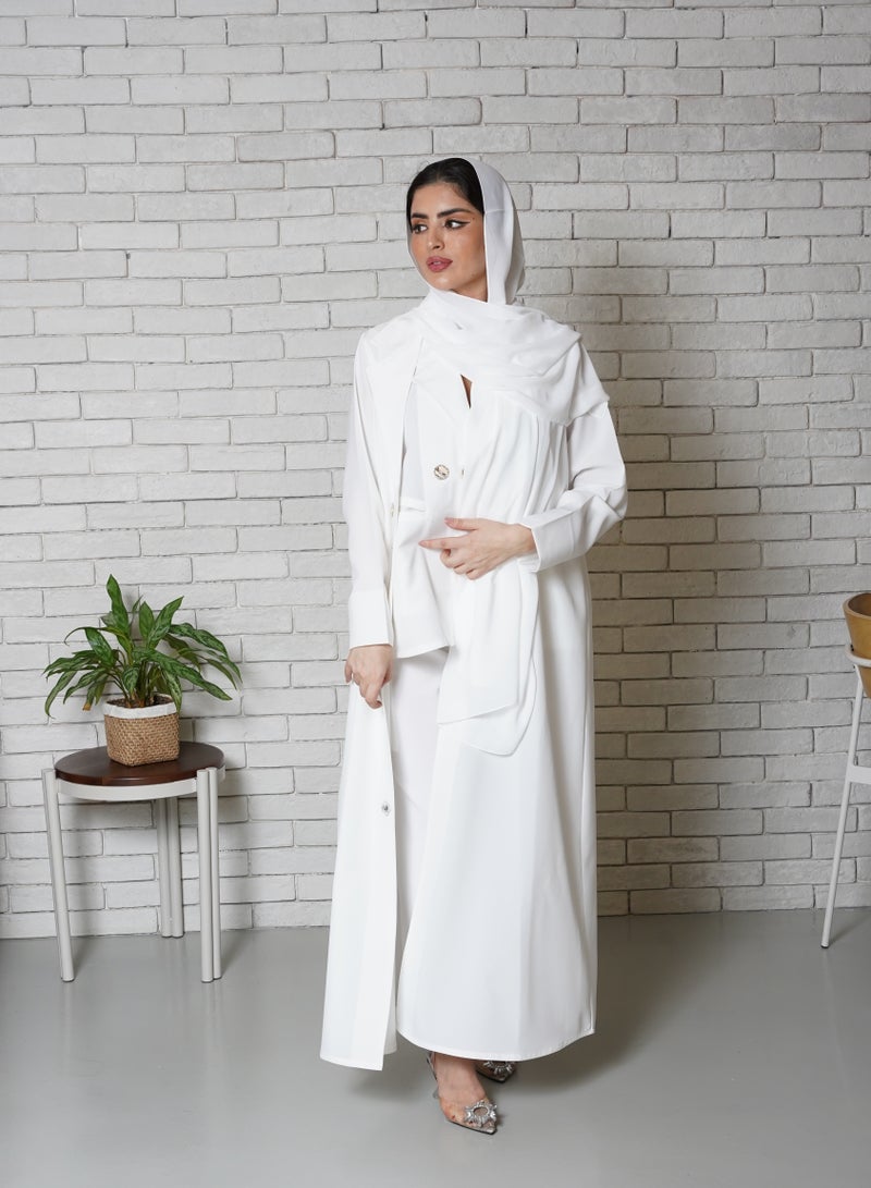 Teraz White plain formal suit abaya for business and events - Image 3