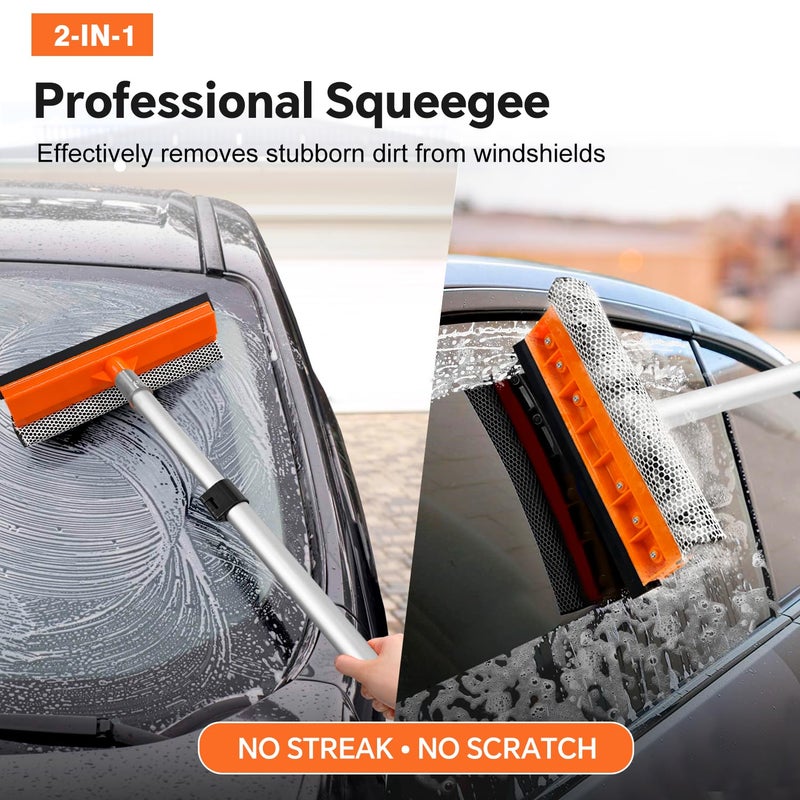 ARTIPOLY 20ft Reach Car Wash Brush with Long Handle-Car Cleaning Kit with 4-12FT Extension Pole, Ultimate RV,Truck Wash Set with Soft Brush, Tire Brush, Window Squeegee, Mitt, Microfiber Cleaning Mop - Image 5