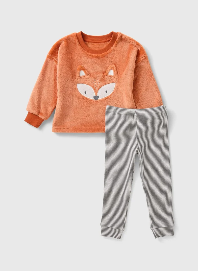 Matalan Boys Orange Fox Fleece Ribbed Pyjama Set