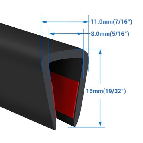 Protalwell Rubber Edge Trim, Self-Adhesive Rubber Edge Protector for Sheet Metal, EPDM Material, Fit 5/16"(8mm), Black Color, U Channel Edge Trim, Total Length 20Ft - Image 2
