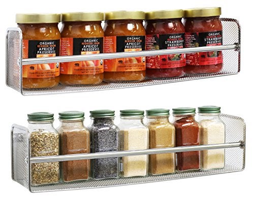 DecoBros 2 Pack Wall Mount Single Tier Mesh Spice Rack Chrome