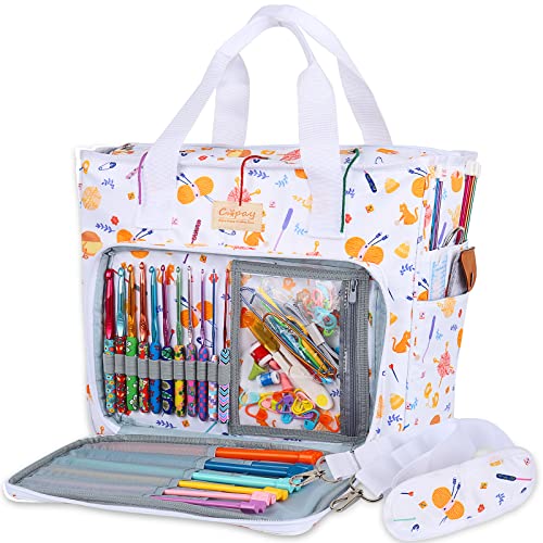 Coopay Large Tote Bag Travel Organizer Lightweight with Shoulder Strap for Crafts and Storage Supplies Crochet Knitting White - Image 1