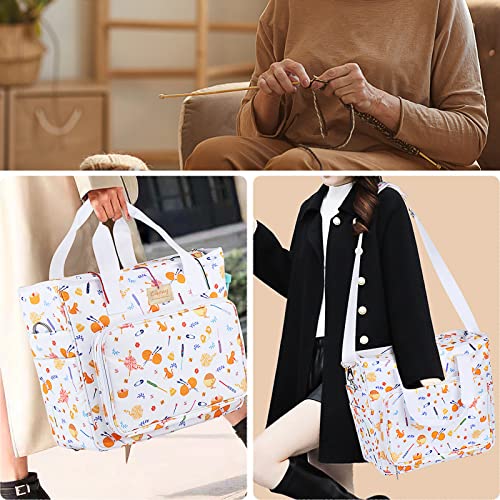 Coopay Large Tote Bag Travel Organizer Lightweight with Shoulder Strap for Crafts and Storage Supplies Crochet Knitting White - Image 2