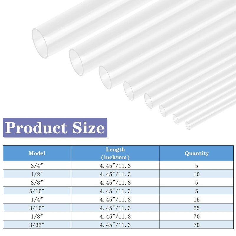 XHF 205 PCS 8 Size Length 3.5" Clear 3:1 Waterproof Automotive Electrical Heat Shrink Tubing Assortment Kit Marine Grade Adhesive Lined Tube, Insulation Sealing Oil-Proof Wear-Resistant - Image 3