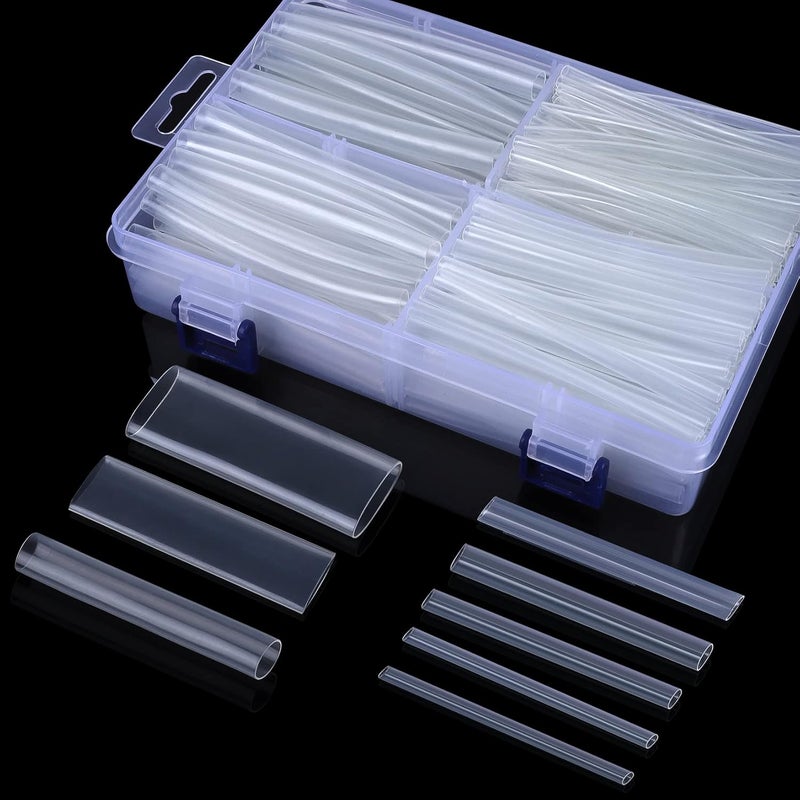 XHF 205 PCS 8 Size Length 3.5" Clear 3:1 Waterproof Automotive Electrical Heat Shrink Tubing Assortment Kit Marine Grade Adhesive Lined Tube, Insulation Sealing Oil-Proof Wear-Resistant - Image 1