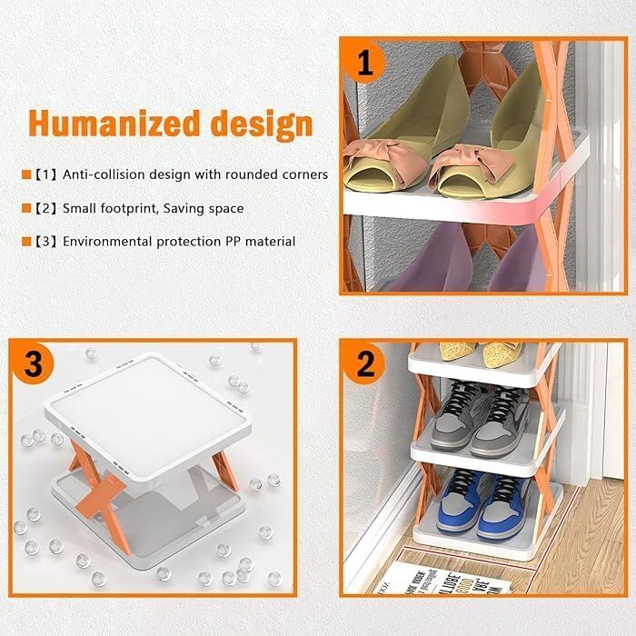 black sparrow 6 Layer Shoe Rack for Home Plastic Adjustable Stand Organizer Stackable Storage Bedroom Entryway Shelf Footwear Collapsible Corner Tower Shoes and Book Slots Rack - Image 2