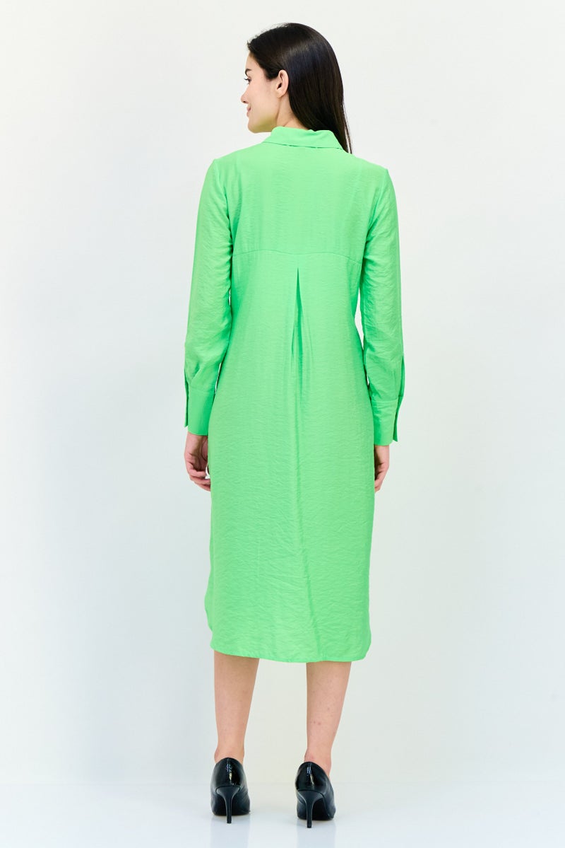 bebe Women Plain Tie Waist Midi Dress, Lime Green - Image 2