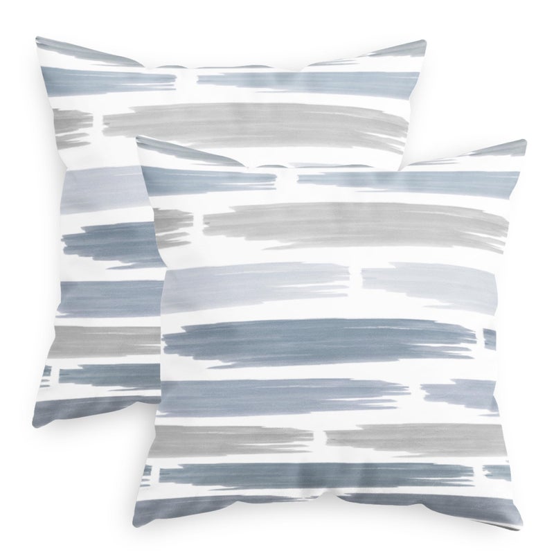CaliTime Throw Pillow Cases Pack of 2 Cozy Fleece Abstract Geometric Texture Decorative Cushion Covers for Couch Bed Sofa Farmhouse Decoration 18 X 18 Inches Smoke Blue - Image 1