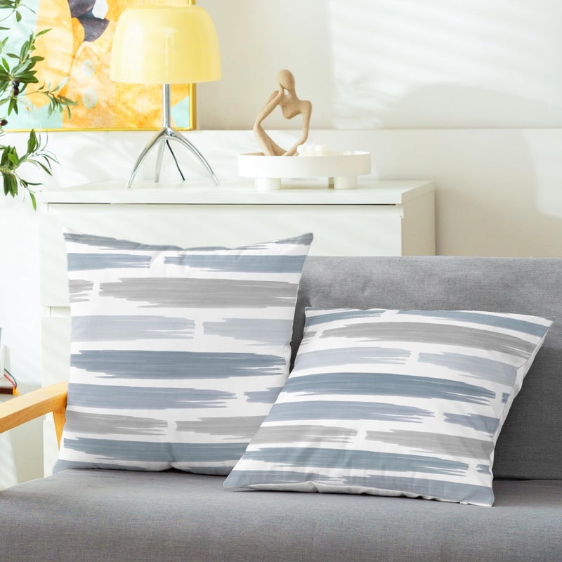 CaliTime Throw Pillow Cases Pack of 2 Cozy Fleece Abstract Geometric Texture Decorative Cushion Covers for Couch Bed Sofa Farmhouse Decoration 18 X 18 Inches Smoke Blue - Image 2