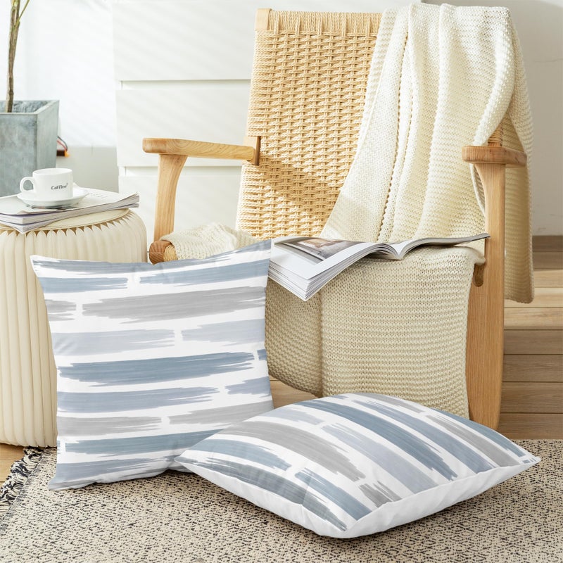 CaliTime Throw Pillow Cases Pack of 2 Cozy Fleece Abstract Geometric Texture Decorative Cushion Covers for Couch Bed Sofa Farmhouse Decoration 18 X 18 Inches Smoke Blue - Image 5