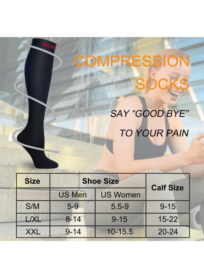 Double Couple 7 Pairs Copper Compression Socks for Men Women 20-30 mmHg Knee High Stockings, Black a, L-XL - Image 3