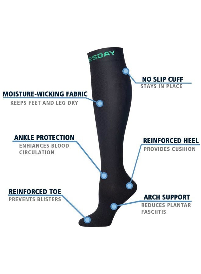 Double Couple 7 Pairs Copper Compression Socks for Men Women 20-30 mmHg Knee High Stockings, Black a, L-XL - Image 5