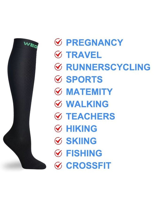Double Couple 7 Pairs Copper Compression Socks for Men Women 20-30 mmHg Knee High Stockings, Black a, L-XL - Image 4