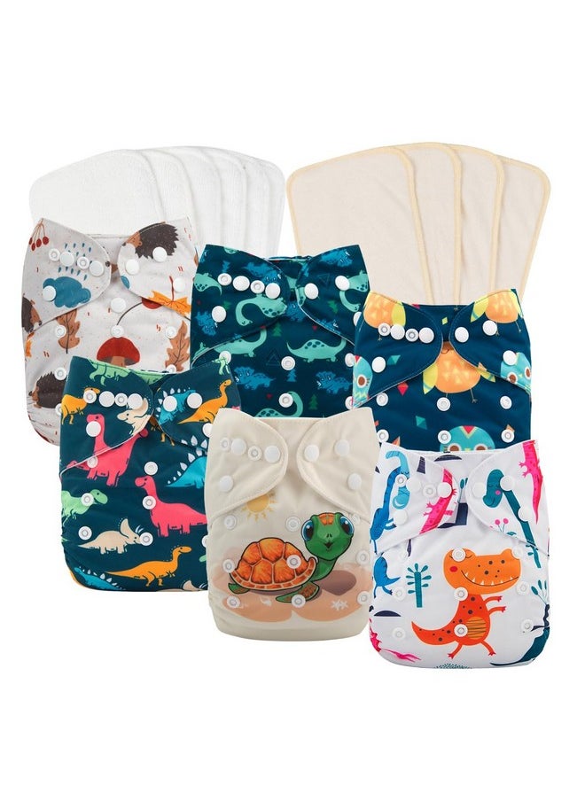 babygoal - Reusable Cloth Diapers 6 Pack+10Pcs Inserts, One Size Adjustable Washable Pocket Nappy Covers For Baby Boys And Girls 6Fb20 - Image 1