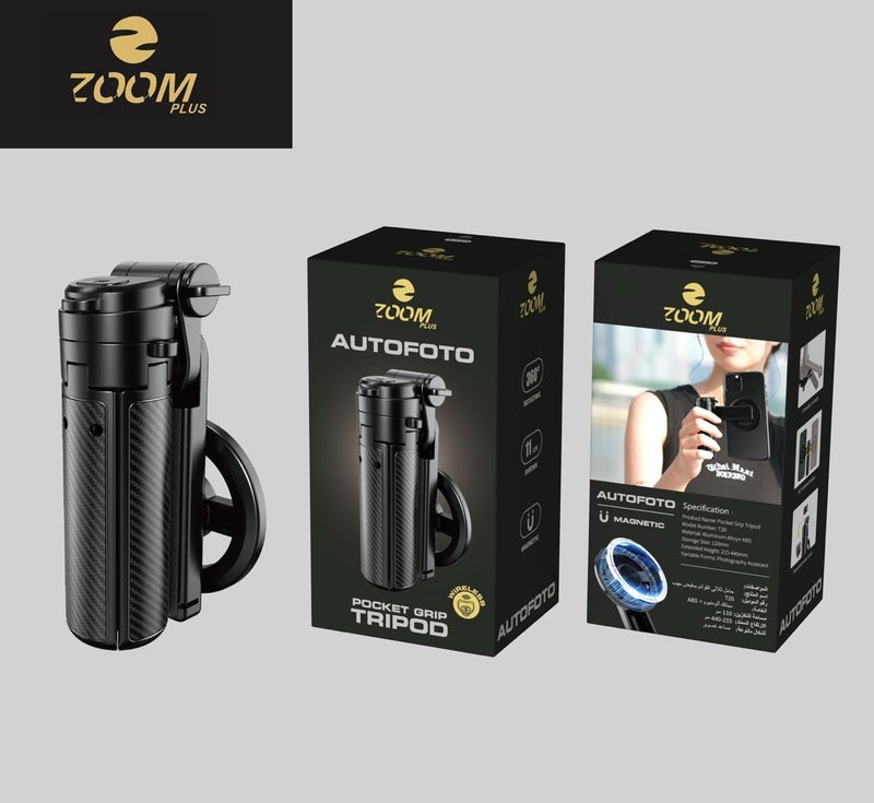 ZOOM Plus AUTO FOTO Pocket Grip Tripod | Magnetic Phone Holder | Wireless Remote | 360° Rotation | Compact Handheld Tripod for Selfies & Vlogging - Image 1