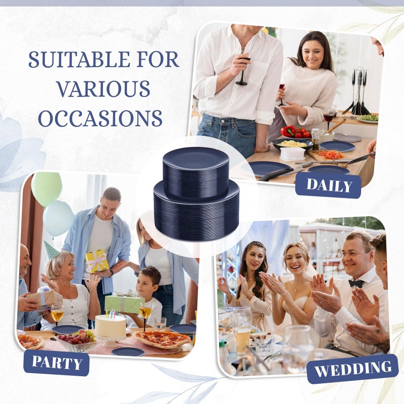 KIRE 175Pcs Blue Plastic Plates with Silver Rim & Disposable Silverware with Blue Handle & Silver-rim Cups & Hand Napkin & Plastic Dinnerware for Parties/Wedding/Passover - Image 3