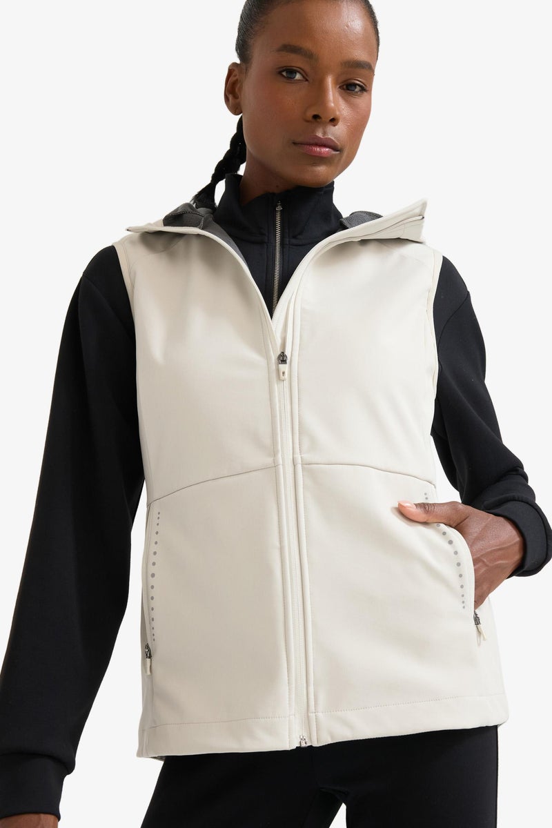DeFacto Beige Woman DeFactoFit Slim Fit Hooded Zippered Waterproof Vest Casual - Image 2