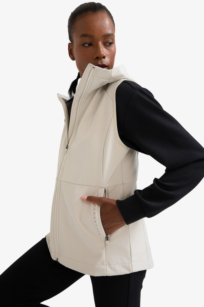 DeFacto Beige Woman DeFactoFit Slim Fit Hooded Zippered Waterproof Vest Casual - Image 3