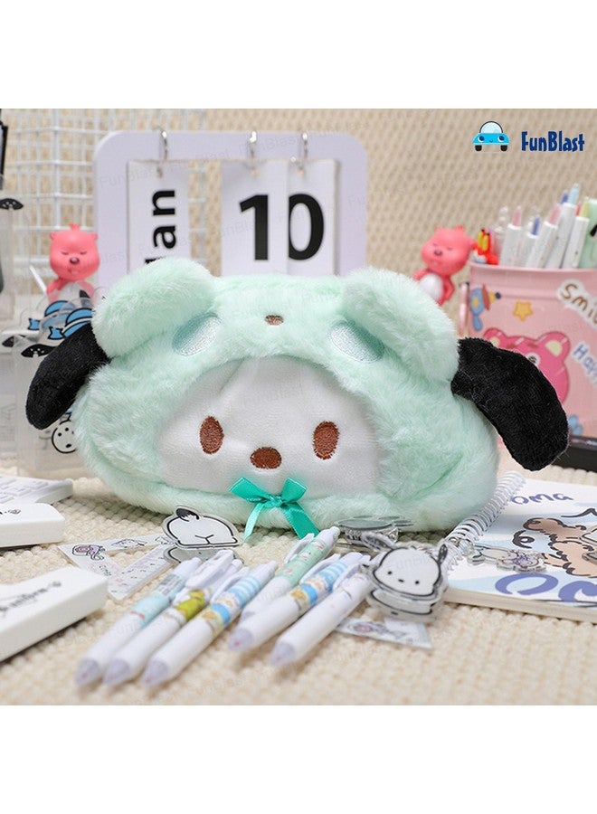 FunBlast Fur Pencil Pouch for Girls - Cute Cartoon Animal Pouch, Multi-Purpose Zipper Pouch for School Kids, Cosmetic Pouch for Girls, Coin Pouch, Travel Pouch, Pouches for School/Office (Green-) - Image 4