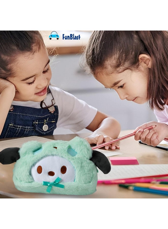 FunBlast Fur Pencil Pouch for Girls - Cute Cartoon Animal Pouch, Multi-Purpose Zipper Pouch for School Kids, Cosmetic Pouch for Girls, Coin Pouch, Travel Pouch, Pouches for School/Office (Green-) - Image 2