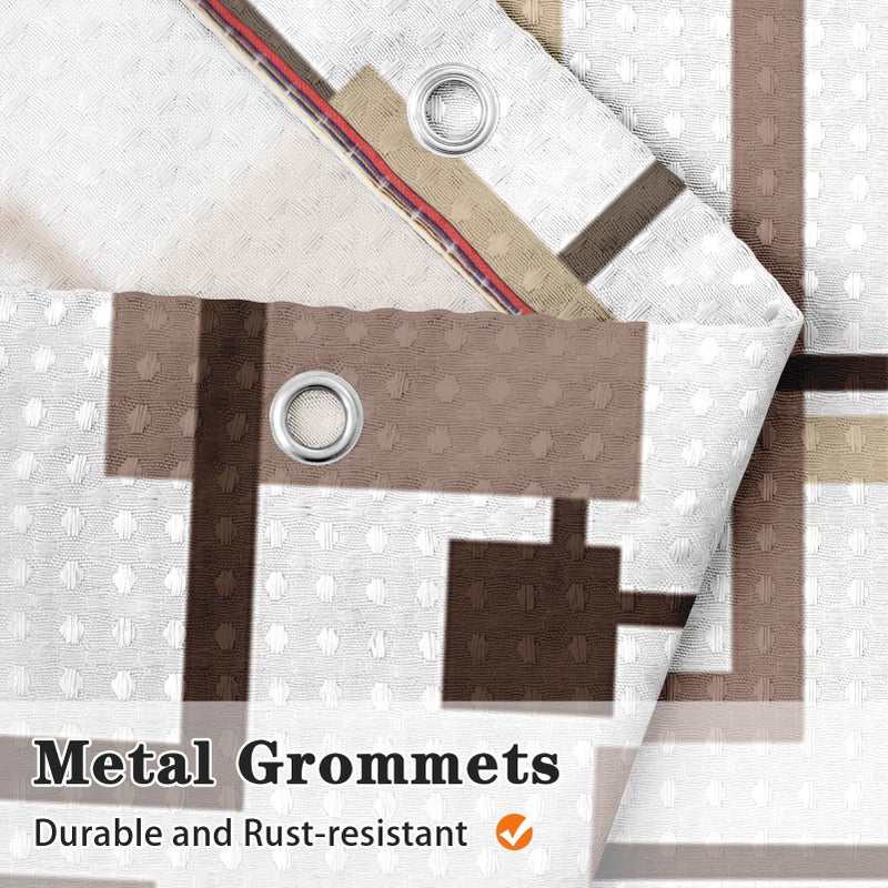 Culudea Geometric Vintage Brown Shower Curtain Set, Abstract Modern Line Bathroom Window Waterproof Shower Curtain Set for Bathroom Decor - Image 3