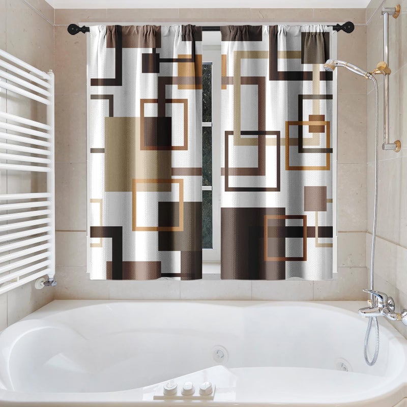 Culudea Geometric Vintage Brown Shower Curtain Set, Abstract Modern Line Bathroom Window Waterproof Shower Curtain Set for Bathroom Decor - Image 5