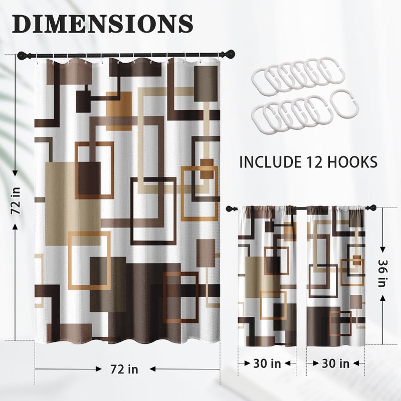 Culudea Geometric Vintage Brown Shower Curtain Set, Abstract Modern Line Bathroom Window Waterproof Shower Curtain Set for Bathroom Decor - Image 2