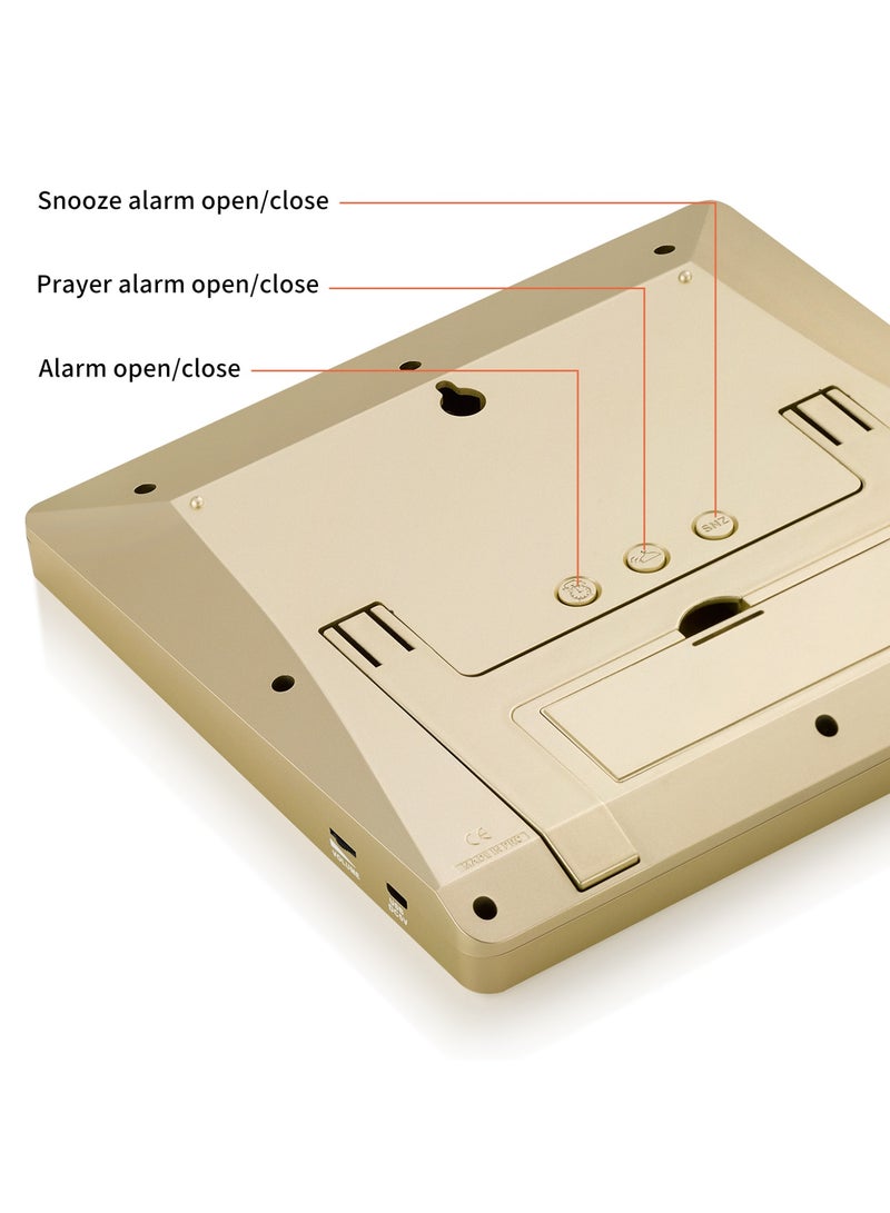 الفاتحة ساعة منبه أذان رقمية – ذهبي، تقويم مزدوج، شاشة عرض عربية، أكثر من 8 أصوات أذان، 232×214×29 مم - Image 4