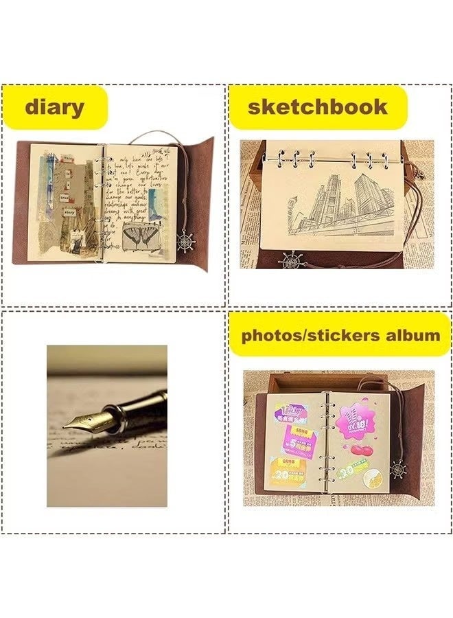 Leather Writing Journal Notebook, A7 Vintage Nautical Spiral Blank String Diary Notepad Sketchbook Travel to Write in, Unlined Paper, Retro Pendants, Classic Embossed, Coffee - Image 5