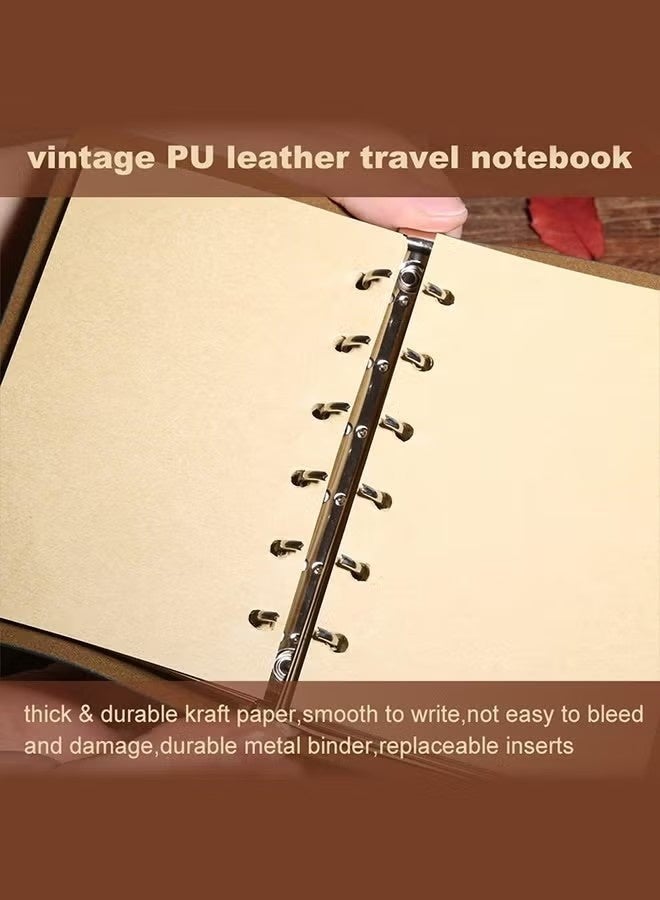 Leather Writing Journal Notebook, A7 Vintage Nautical Spiral Blank String Diary Notepad Sketchbook Travel to Write in, Unlined Paper, Retro Pendants, Classic Embossed, Coffee - Image 4