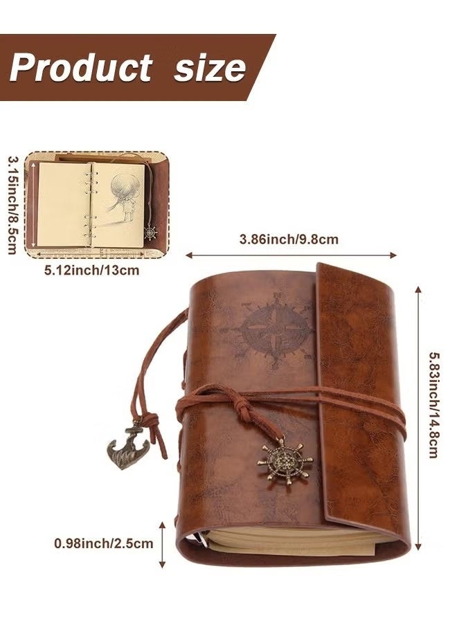 Leather Writing Journal Notebook, A7 Vintage Nautical Spiral Blank String Diary Notepad Sketchbook Travel to Write in, Unlined Paper, Retro Pendants, Classic Embossed, Coffee - Image 2