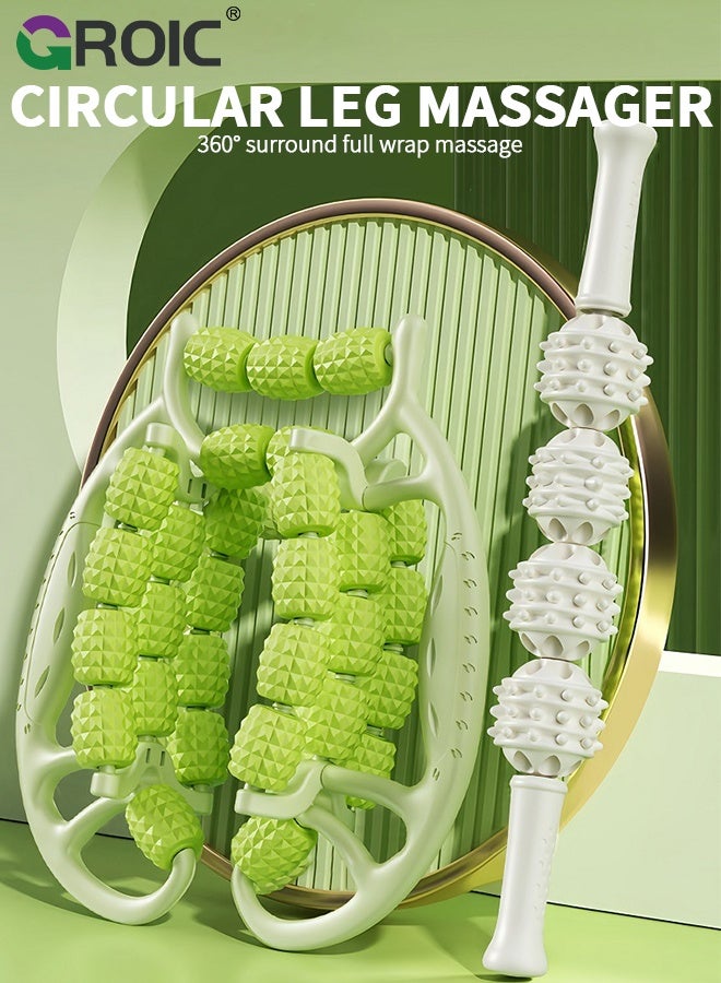 GROIC Massage Rolle with 3 Rows of 29 Wheels, Muscle Relaxation Calf Clip, Leg Meridians Relax Muscle Yoga Exercise Training Leg Roller Massager Muscle Roller Leg Massager for Gym Home  - Image 2