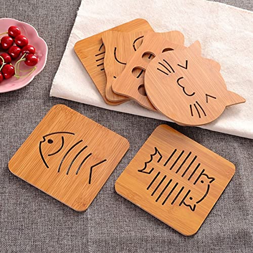 DHRUSIMI 6 PcsTableware Heat Resistant Non-Slip Eco-Friendly Bamboo Wooden Coasters Trivets Pot Mat for Kitchen Hotel Office Table Dining Table Keep Dishes, Plates, Kettles,Teapots,Bowls (6) - Image 1