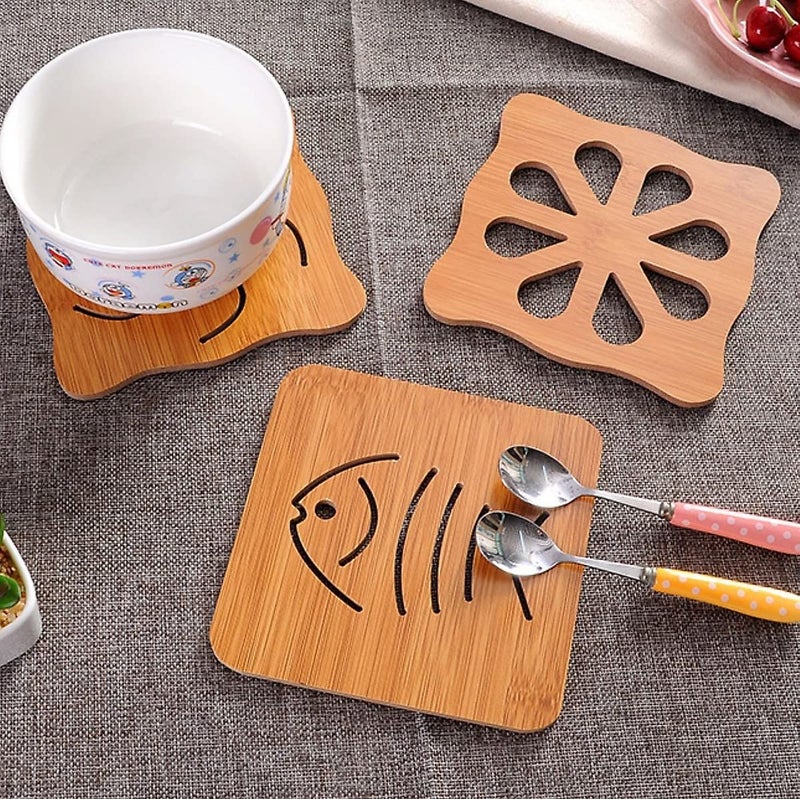 DHRUSIMI 6 PcsTableware Heat Resistant Non-Slip Eco-Friendly Bamboo Wooden Coasters Trivets Pot Mat for Kitchen Hotel Office Table Dining Table Keep Dishes, Plates, Kettles,Teapots,Bowls (6) - Image 2