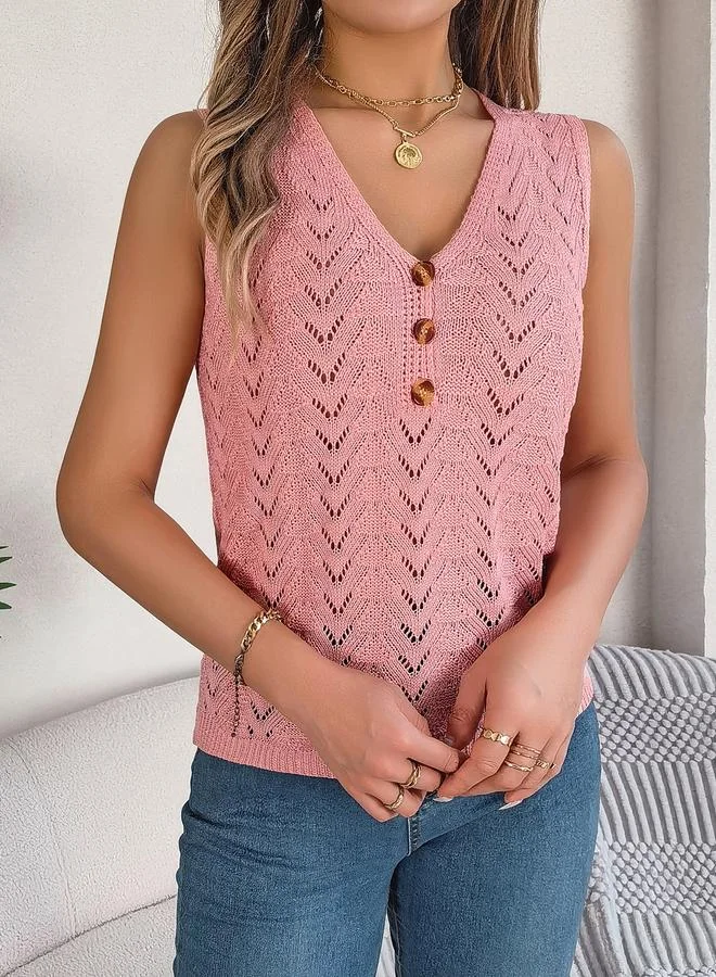 Take Two Pink Sleeveless Pointelle Knit Top