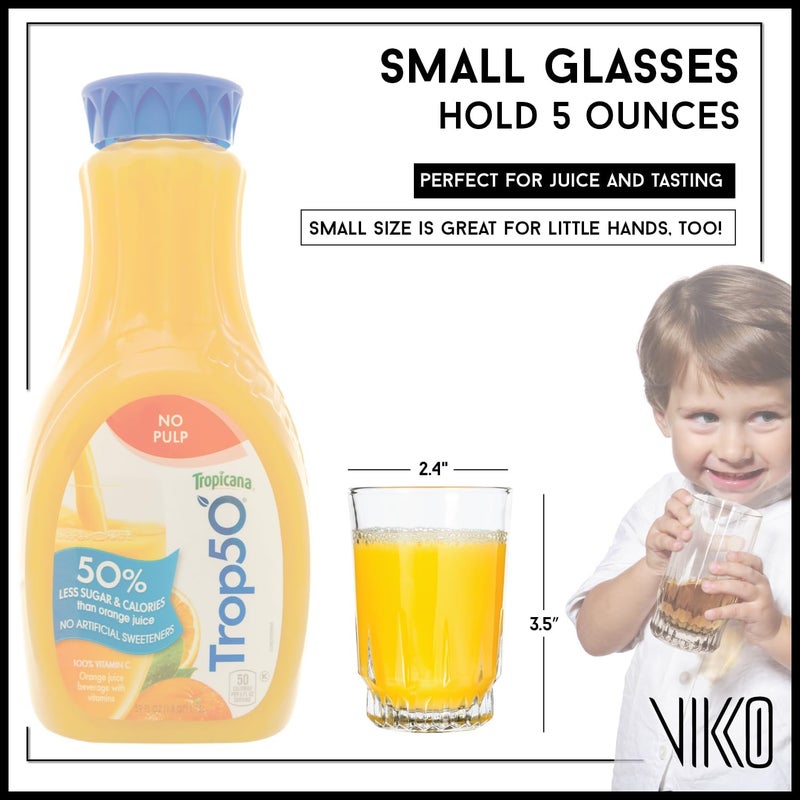 Vikko 5 Ounce Juice Glasses, Heavy Base SMALL Glassware for Drinking Orange Juice, Water, Perfect Cup for Children, Tasting, and Small Portions, Set of 6 Crystal Clear Glass Tumblers - Image 2