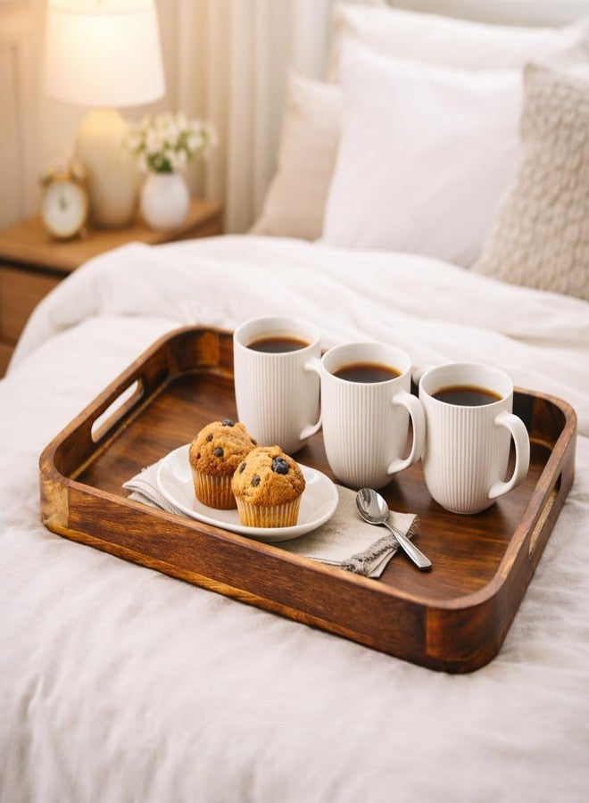 Hashcart Large Wooden Serving Tray, Fruit Platter for Parties Rustic Brown Finish, Decorative Ottoman Tray for Food and Drinks - Image 3