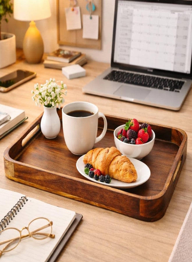 Hashcart Large Wooden Serving Tray, Fruit Platter for Parties Rustic Brown Finish, Decorative Ottoman Tray for Food and Drinks - Image 4