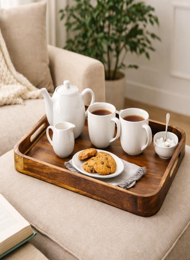 Hashcart Large Wooden Serving Tray, Fruit Platter for Parties Rustic Brown Finish, Decorative Ottoman Tray for Food and Drinks - Image 1