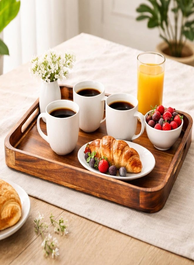 Hashcart Large Wooden Serving Tray, Fruit Platter for Parties Rustic Brown Finish, Decorative Ottoman Tray for Food and Drinks - Image 2