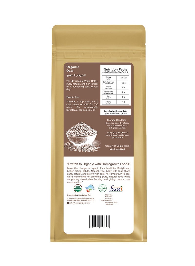 Homegrown Organic Oats 500g | Whole Grain, High-Fiber Rolled Oats | Rich in Protein & Beta-Glucan | Ideal for Breakfast, Weight Loss, Porridge, Overnight Oats & Smoothies - Image 2