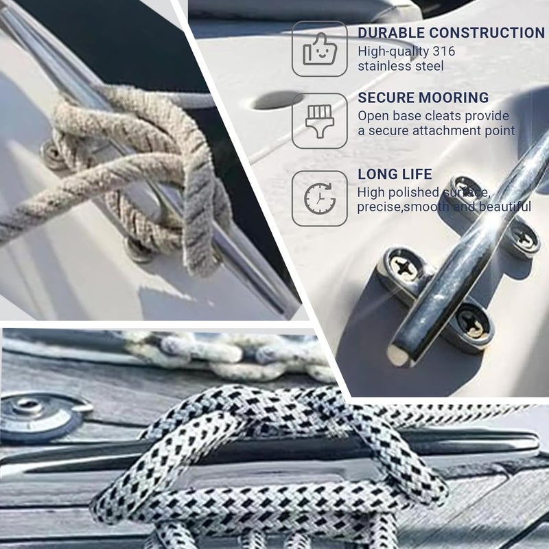 OSTARE Boat Cleats 4 inch,5 inch,6 inch,8 inch,10 inch,12 inch Marine Dock Cleats 316 Stainless Steel Rope Cleats Boat Mooring Accessories with Fasteners - Image 4
